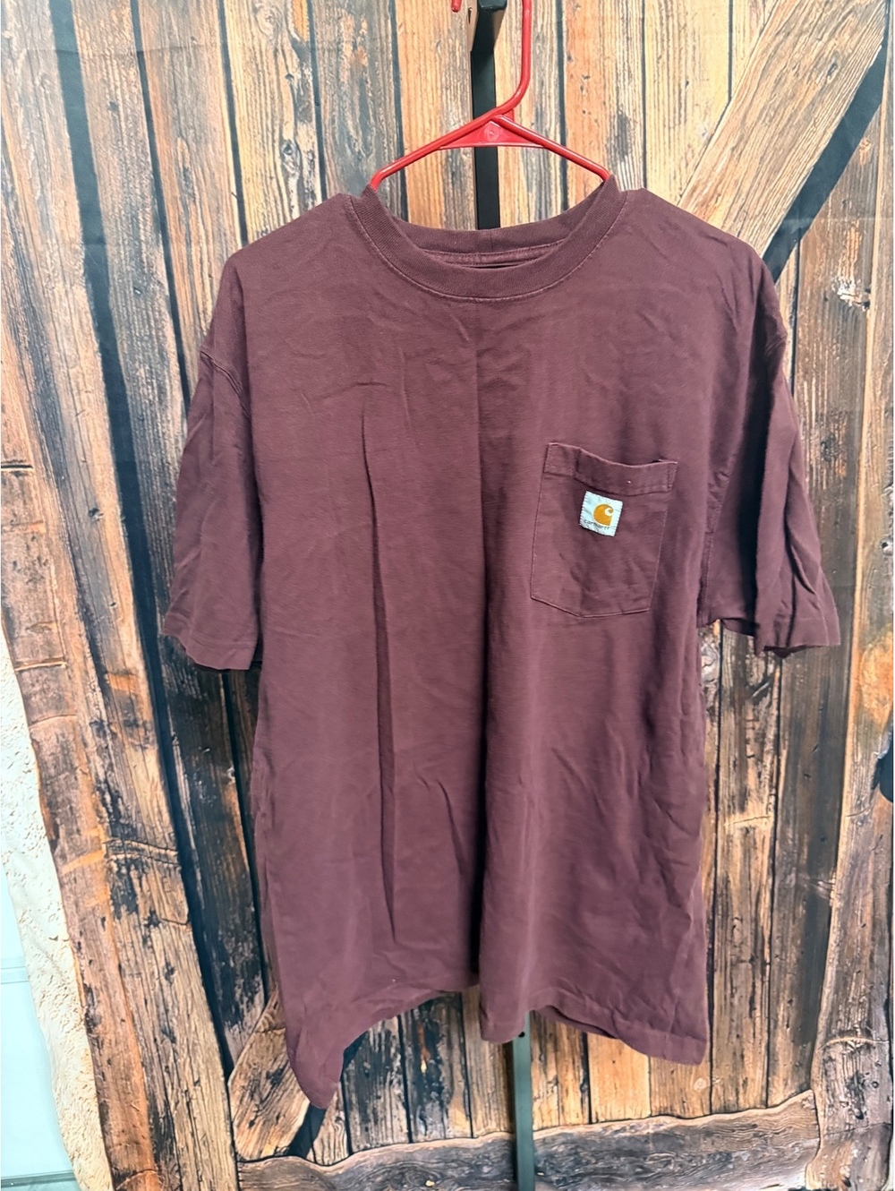Carhartt Men's Large Burgundy Pocket T-Shirt 100% Cotton Made in Mexico